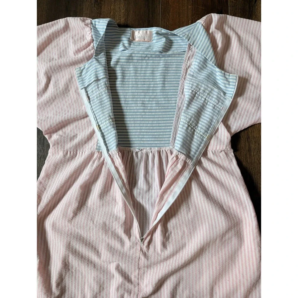 Vandemere Vtg 80s Seersucker Colorblock Pastel House Dress M Grannycore Kaftan